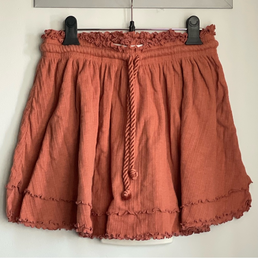 FREE PEOPLE BEACH Rust Orange Ruffled Skirt
